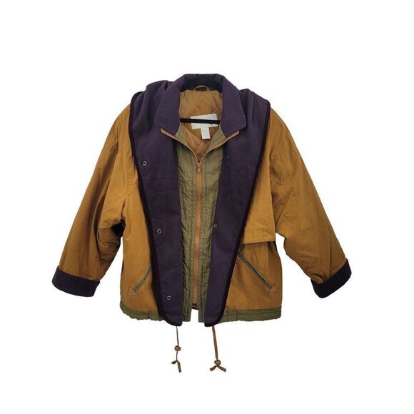 Vintage 80's The Limited Mens Coat Color Block Streetwear Grunge Mustard M - Picture 17 of 17